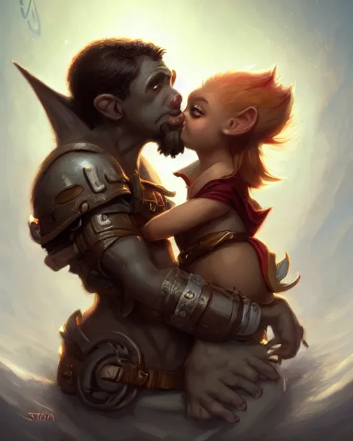 Image similar to cute little anthropomorphic idris alba kissing, cute and adorable, pretty, beautiful, dnd character art portrait, matte fantasy painting, deviantart artstation, by jason felix by steve argyle by tyler jacobson by peter mohrbacher