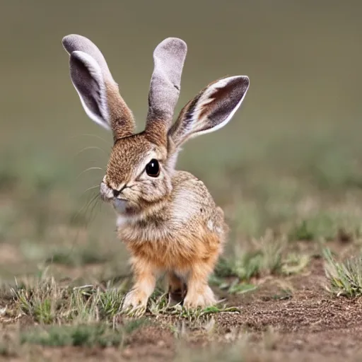 Prompt: pulitzer prize winning national geographic photo of a cute tiny baby jackalope