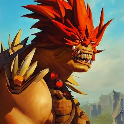 Image similar to greg manchess portrait painting of partially armored blanka from street fighter as overwatch character, medium shot, asymmetrical, profile picture, organic painting, sunny day, matte painting, bold shapes, hard edges, street art, trending on artstation, by huang guangjian and gil elvgren and gerald brom