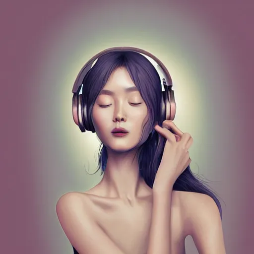 Image similar to an illustration of a beautiful woman listening to music by JeeHyung lee, highly detailed, digital art, trending on artstation