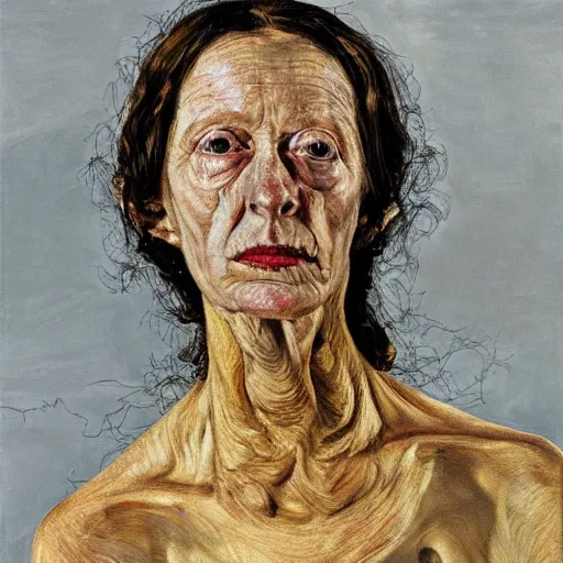 Image similar to high quality high detail painting by lucian freud, hd, portrait of dark woman witch