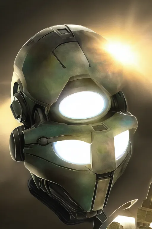 Image similar to robot ninja mask helmet halo master chief radiating a glowing aura global illumination ray tracing hdr fanart arstation by ian pesty and katarzyna da „ bek - chmiel