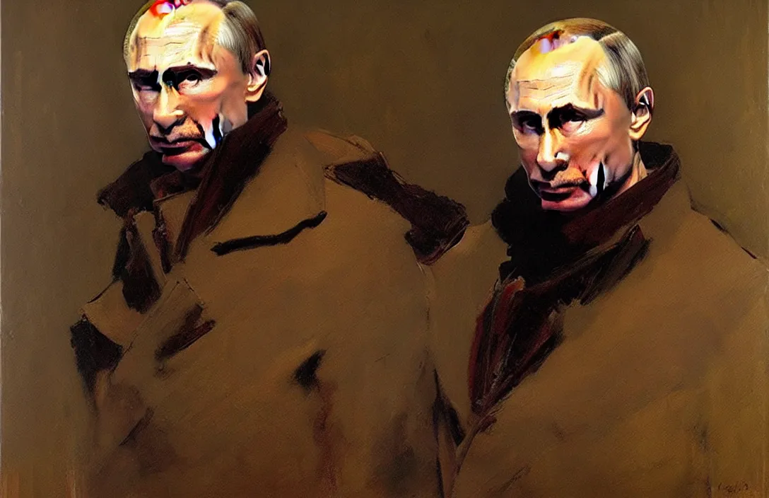 Image similar to portrait of vladimir putin!!!!!!!!!!!!!!!!!!!!!!!!!!!, detailed face, detailed painting, epic lighting, by ilya repin, phil hale and kent williams