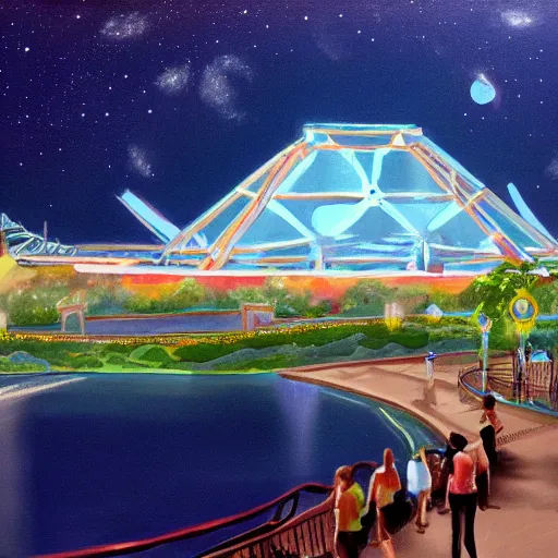 Image similar to painting of space mountain, disney world, florida, artstation
