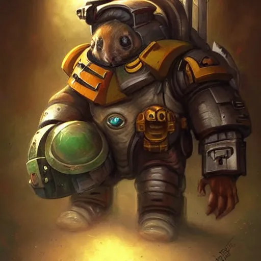 Image similar to cute little anthropomorphic Guinea Pig Space Marine, tiny, small, short, Space marine, cute and adorable, pretty, beautiful, DnD character art portrait, matte fantasy painting, DeviantArt Artstation, by Jason Felix by Steve Argyle by Tyler Jacobson by Peter Mohrbacher, cinema