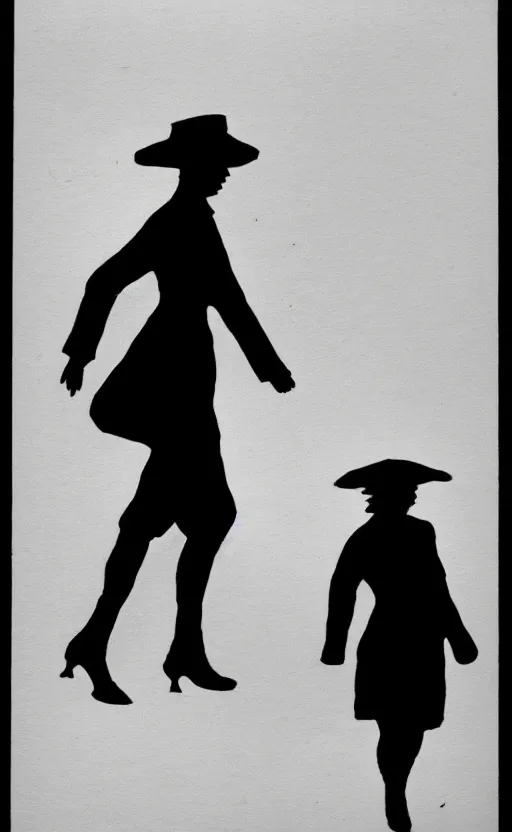 Prompt: symmetry!! black and white silhouette drawing of a single person walking, white background by stanhope forbes, centered