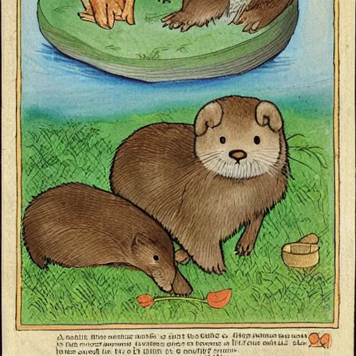 Prompt: illustration of the Aesop fable, The Mink and the Otter