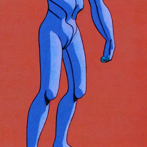 Image similar to a giant blue female draag from the movie the fantastic planet is holding a boy in her hand kneeling down with twisted trees in the background