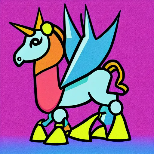 Image similar to Rainbow Robot Unicorn profile picture for social media sites. Limited palette, crisp vector line full body