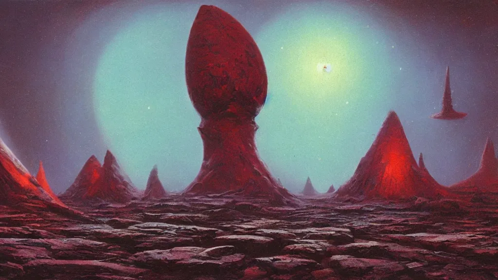 Image similar to mysterious sculpture of an alien civilization by paul lehr and john schoenherr, cinematic matte painting