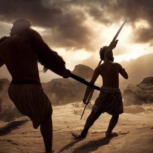 Prompt: david and goliath, epic, cinematic lighting