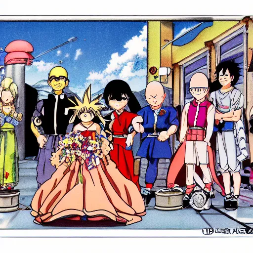 Image similar to an anime image drawn by akira toriyama that depicts a wedding