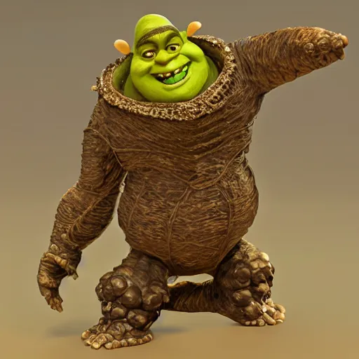 Prompt: what it would look like if golem and shrek had a baby with nanny mcphee and goldielocks, ornate, dynamic, particulate, intricate, elegant, highly detailed, centered, artstation, smooth, sharp focus, octane render, 3 d