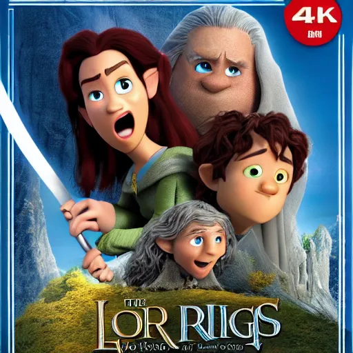 Image similar to the main promotional poster for the pixar remake of lord of the rings : return of the king. animated in 4 k with presto animation software.