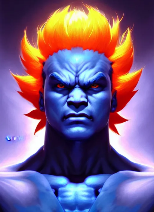 Image similar to symmetry!! portrait of blue akuma, street fighter, global illumination!! intricate, elegant, highly detailed, digital painting, artstation, concept art, smooth, sharp focus, illustration, art by artgerm and greg rutkowski and alphonse mucha