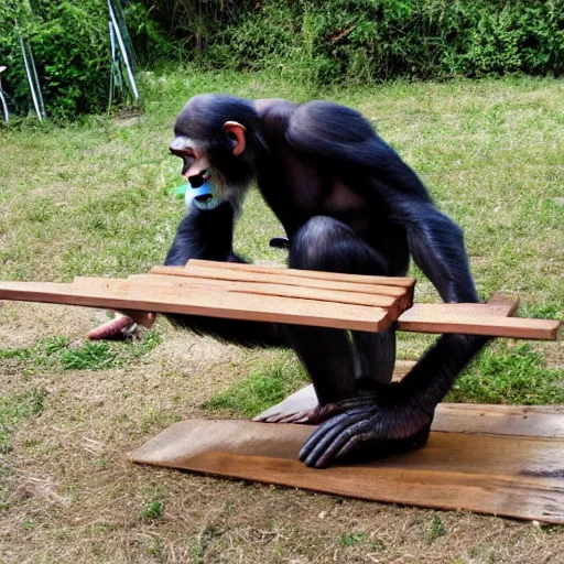 Image similar to chimpanzee building a chair out of wood