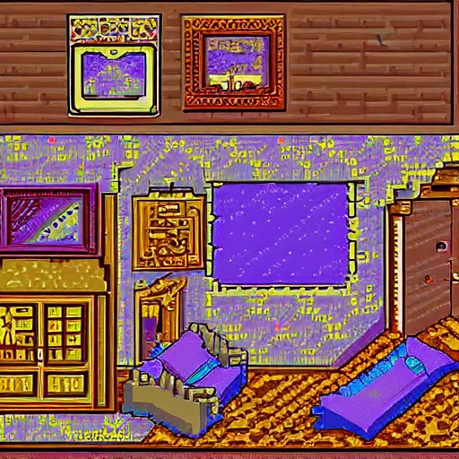 Image similar to 9 0 s bedroom, beautiful detailed pixel art, intricate details, beautiful, dithered gradients, volumetric lighting, old school computer game graphics, crpg, d & d, pixel art