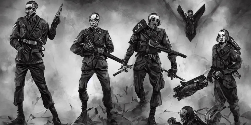 Image similar to Third Reich soldiers as very evil vampires, digital art, game concept art, Artstation