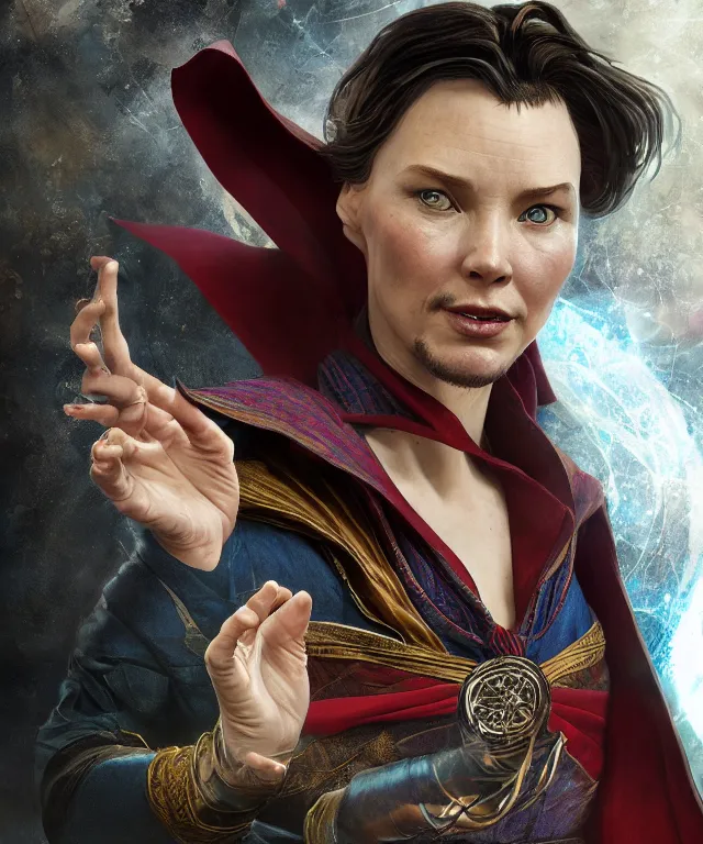 Prompt: doctor strange female, au naturel, hyper detailed, digital art, trending in artstation, cinematic lighting, studio quality, smooth render, unreal engine 5 rendered, octane rendered, art style by klimt and nixeu and ian sprigger and wlop and krenz cushart