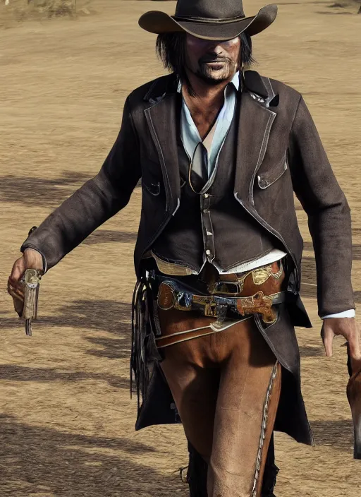 Prompt: a horse dressed as John Marston