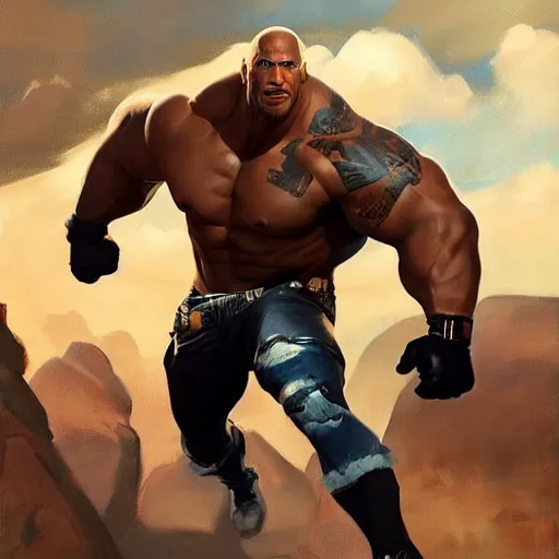 Image similar to greg manchess portrait painting of fierce foundation aka dwayne the rock johnson from fortnite as overwatch character, medium shot, asymmetrical, profile picture, organic painting, sunny day, matte painting, bold shapes, hard edges, street art, trending on artstation, by huang guangjian, gil elvgren, ruan jia, greg rutkowski, gaston bussiere