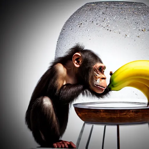 Prompt: Chimp looking at banana inside a crystal ball at the fortune teller