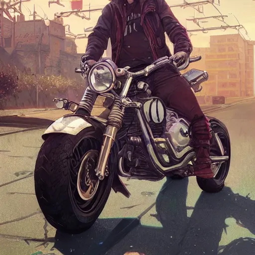 Image similar to highly detailed portrait of youngthank you very much a biker rabbit in gta v, stephen bliss, unreal engine, fantasy art by greg rutkowski, loish, rhads, ferdinand knab, makoto shinkai and lois van baarle, ilya kuvshinov, rossdraws, tom bagshaw, global illumination, radiant light, detailed and intricate environment