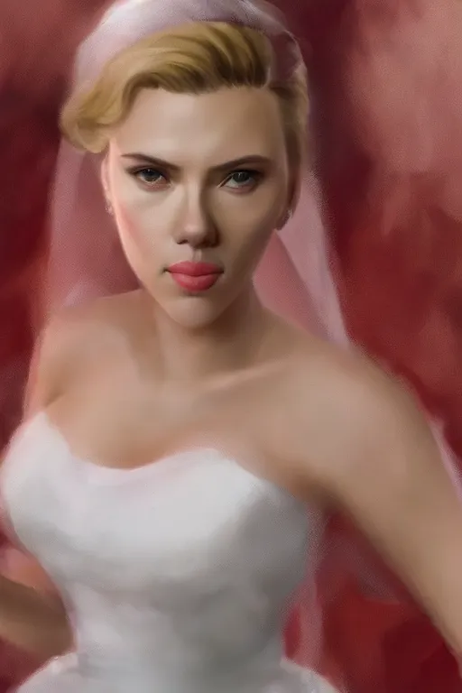 Image similar to Scarlett Johansson in a Wedding Dress, artstation, 4k detailed