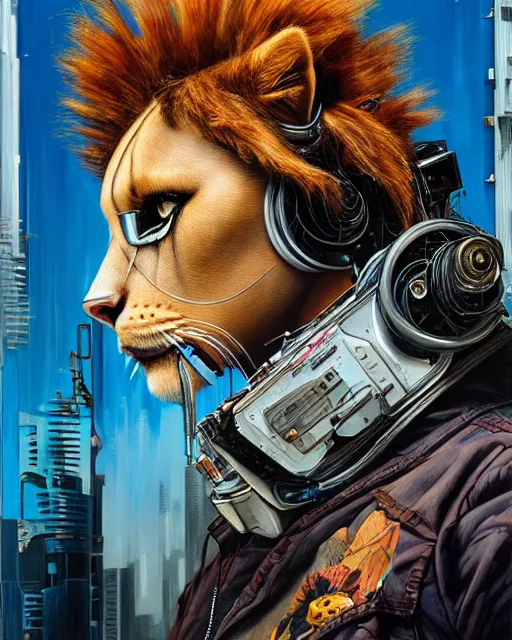 Image similar to a portrait of an anthropomorphic cyberpunk lioness by sandra chevrier, by jon foster, detailed render, tape deck, epic composition, cybernetics, 4 k realistic, cryengine, realistic shaded lighting, sharp focus, masterpiece, by enki bilal