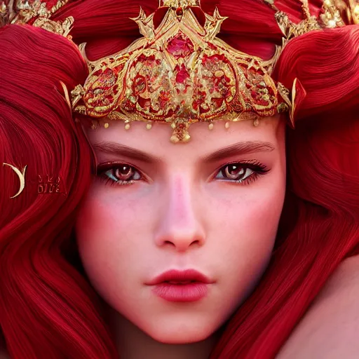 Image similar to portrait of wonderful princess of rubies with fair skin, red hair ornate 8 k gorgeous intricate detailed, accent lighting, dramatic light, octane render