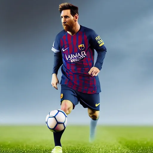 Image similar to messi playing in manchester city kit with pep guardiola, high - res photorealistic