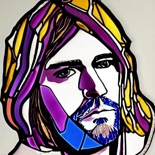 Prompt: stained glass art of kurt cobain