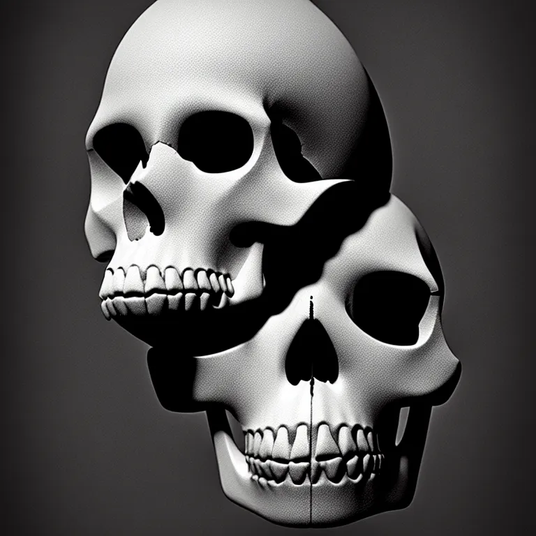 Image similar to black and white light 3D geometry, skull, matte bright highly detailed, poetic, 3D render, digital art, octane render, 8K artistic photography, photo-realistic, by Dora Maar