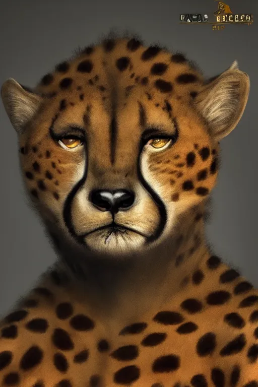 Image similar to Humanoid Cheetah, Animal face, D&D, Tabaxi Monk, Solo 3/4 Portait, Simple Robes, Professional Photography, fantasy setting, 4k