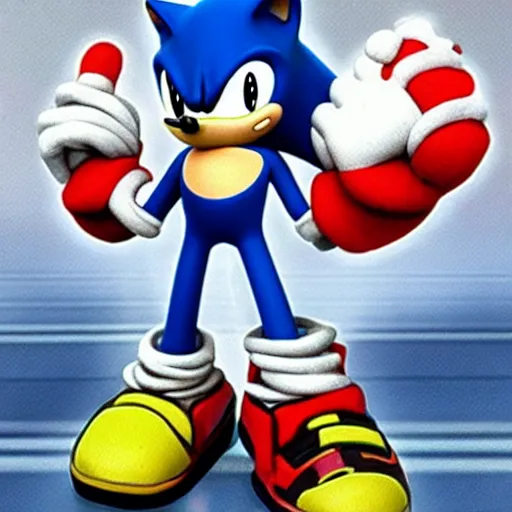 Prompt: sonic the hedgehog dressed as the t-800 terminator from terminator 2 (1984)