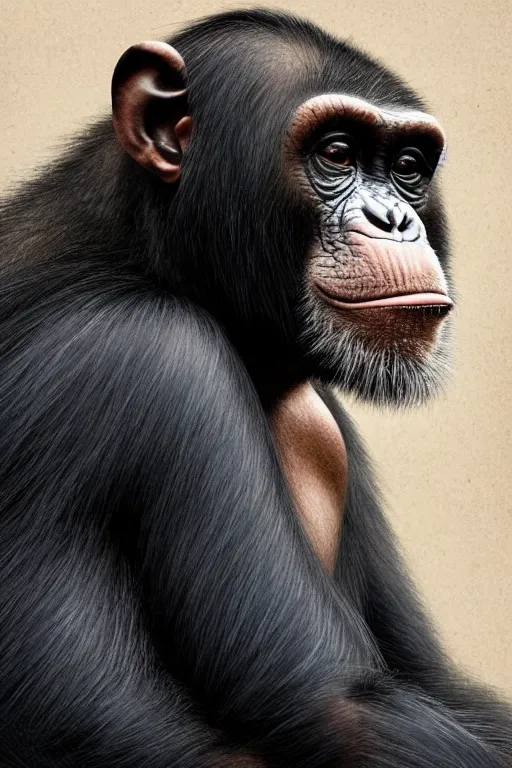 Prompt: photorealistic portrait photograph of a chimpanzee as a glorious regal space king, sleek outfit, upper body, fantasy, handsome, depth of field, soft focus, highly detailed, intricate, realistic, national geographic cover, soft glow, textured, artstation, concept art, sharp focus, illustration, art by artgerm and greg rutkowski and alphonse mucha