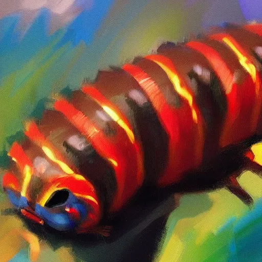 Prompt: the more adorable caterpillar. fat chubby cute caterpillar, very colorful, fuzzy, trending on artstation, art by greg manchess, guangjian, detailed digital art, artstation hd