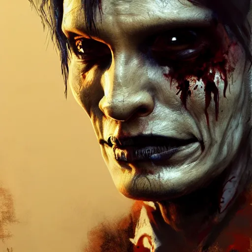 Image similar to portrait of adam ant as a zombie, 7 days to die zombie, fine art, award winning, intricate, elegant, sharp focus, cinematic lighting, highly detailed, digital painting, 8 k concept art, art by guweiz and z. w. gu, masterpiece, trending on artstation, 8 k