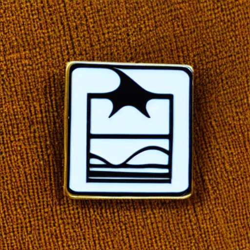 Prompt: a square enamel pin of a caution hazard label, smooth curves