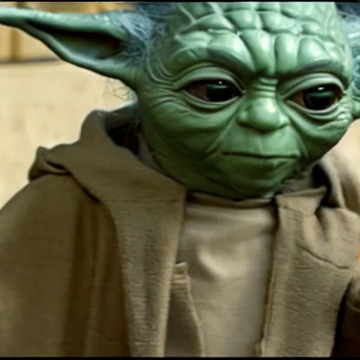 Image similar to film still of yoda dealing drugs in the new star wars movie 4 k