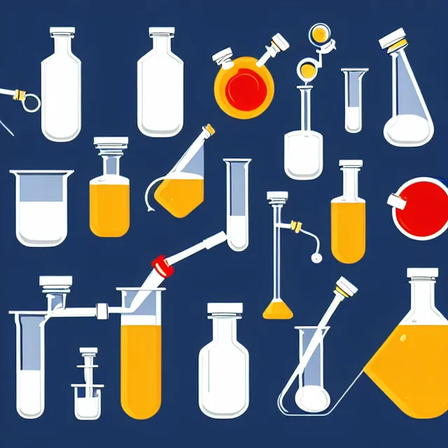 Prompt: scientist with beakers and flasks in rushing linebacker pose vector logo, professional sports style, flat colours, bright colours, Adobe EPS, SVG, professional, sharp edges