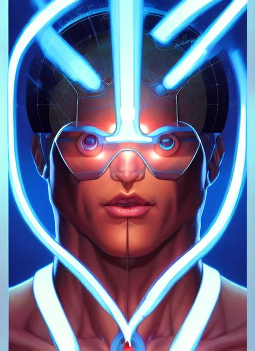 Image similar to symmetry portrait of cyclops from x - men : the animated series ( 1 9 9 2 ), glowing lights, intricate, elegant, highly detailed, digital painting, artstation, concept art, smooth, sharp focus, illustration, art by artgerm and greg rutkowski and alphonse mucha