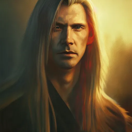 Image similar to menacing sephiroth portrait, atmospheric lighting, painted, intricate, volumetric lighting, beautiful, rich deep colors masterpiece, golden hour, sharp focus, ultra detailed, by leesha hannigan, ross tran, thierry doizon, kai carpenter, ignacio fernandez rios