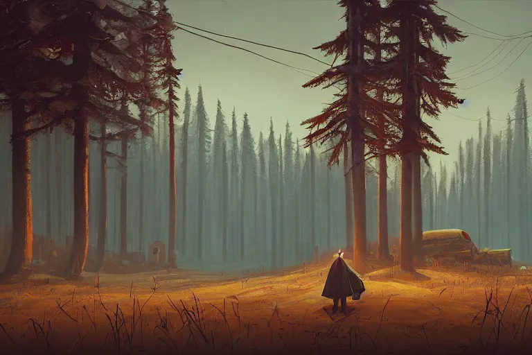 Image similar to a wizard cultist standing in the distance by simon stalenhag,