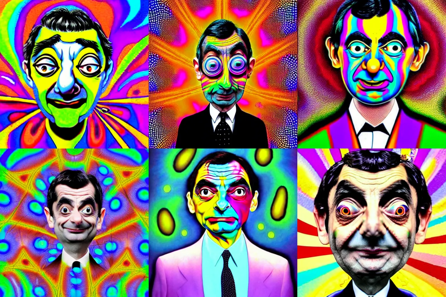 Prompt: Mr. Bean opens his third eye. Psychedelic art.