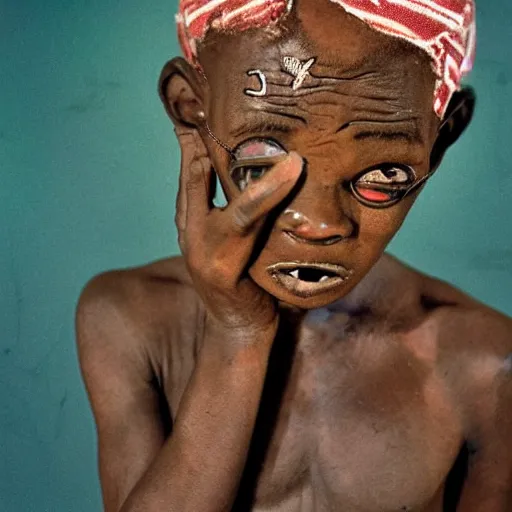 Image similar to an african boy from the movie tank girl, by jamie hewlett and sawoozer and roger ballen,