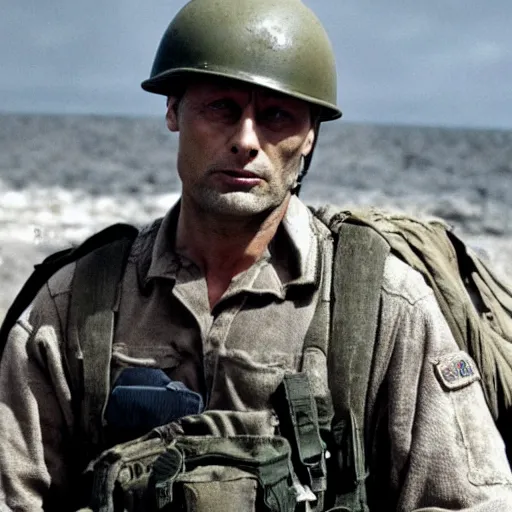 Prompt: Mads Mikkelsen starring in Saving private Ryan