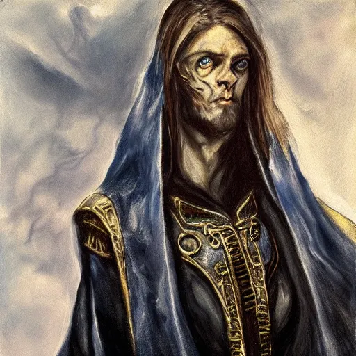 Prompt: ranni from elden ring, painting by el greco