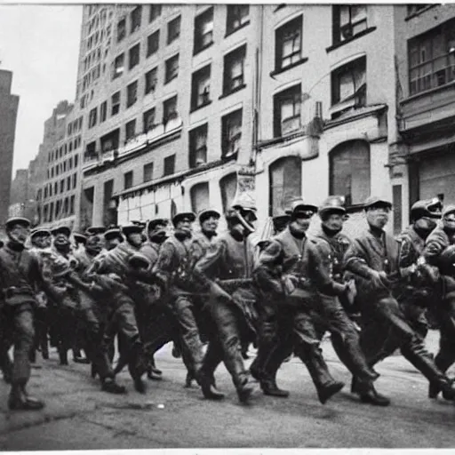 Image similar to detailed modern photograph of nazis marching through new york city