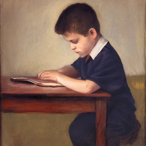 Prompt: a boy studying